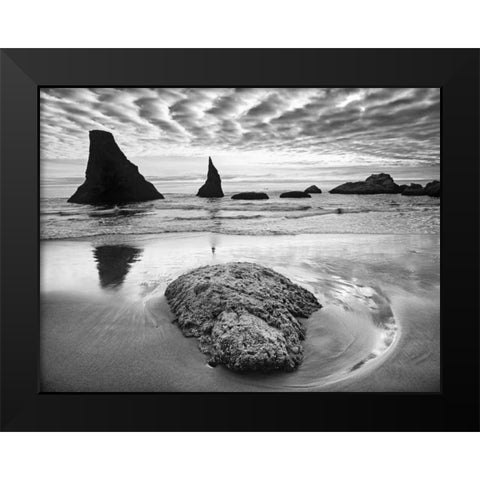 USA, Oregon, Bandon Beach Sunset on sea stacks Black Modern Wood Framed Art Print by Flaherty, Dennis