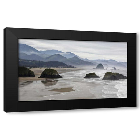 Oregon, Cannon Beach Fog rises over coastline Black Modern Wood Framed Art Print with Double Matting by Carter, Jean