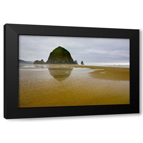 OR, Cannon Beach Sunrise overf Haystack Rock Black Modern Wood Framed Art Print by Carter, Jean