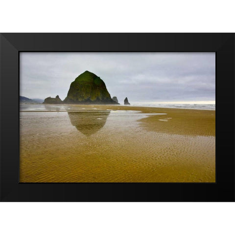 OR, Cannon Beach Sunrise overf Haystack Rock Black Modern Wood Framed Art Print by Carter, Jean