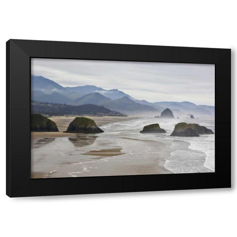 Oregon, Cannon Beach Fog rises over coastline Black Modern Wood Framed Art Print with Double Matting by Carter, Jean