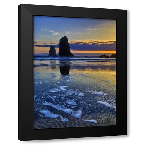 OR, Cannon Beach Sunset on The Sentinels Black Modern Wood Framed Art Print by Carter, Jean