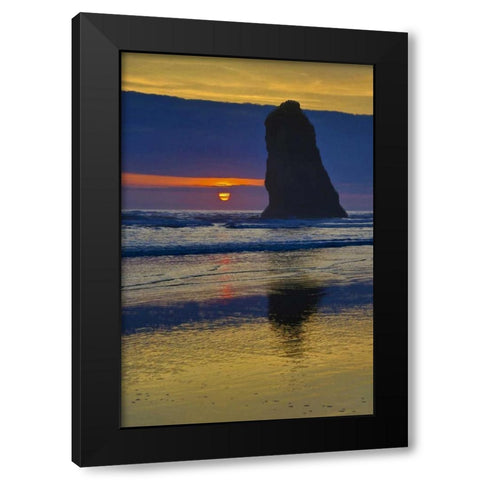 Oregon, Cannon Beach Sunset on lone seastack Black Modern Wood Framed Art Print with Double Matting by Carter, Jean
