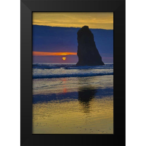 Oregon, Cannon Beach Sunset on lone seastack Black Modern Wood Framed Art Print by Carter, Jean