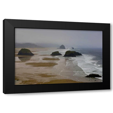 OR, Cannon Beach Foggy morning on coastline Black Modern Wood Framed Art Print with Double Matting by Carter, Jean