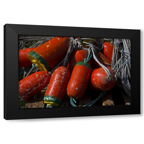 OR, Garibaldi Red and green crab pot buoys Black Modern Wood Framed Art Print by Carter, Jean