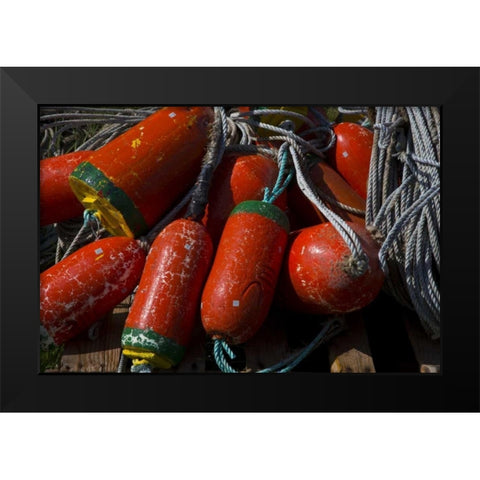 OR, Garibaldi Red and green crab pot buoys Black Modern Wood Framed Art Print by Carter, Jean