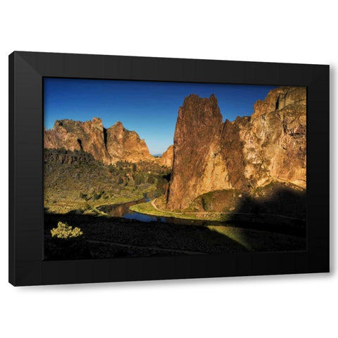OR, Smith Rock SP Mountain reflection in stream Black Modern Wood Framed Art Print with Double Matting by OBrien, Jay