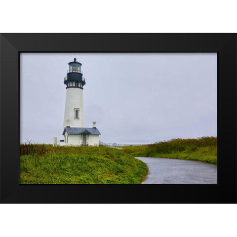 USA, Oregon Yaquina Head Lighthouse on foggy day Black Modern Wood Framed Art Print by Carter, Jean