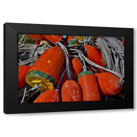 USA, Oregon, Garibaldi Colorful crab pot buoys Black Modern Wood Framed Art Print by Carter, Jean