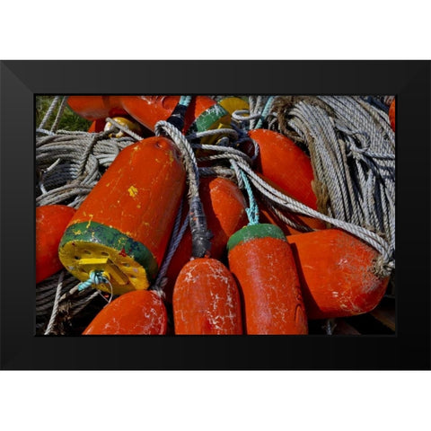 USA, Oregon, Garibaldi Colorful crab pot buoys Black Modern Wood Framed Art Print by Carter, Jean