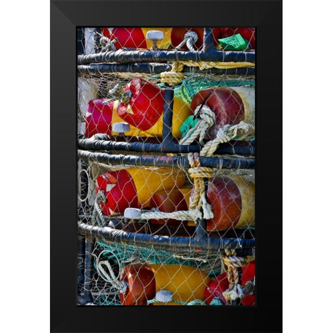 USA, Oregon, Garibaldi Stacked crab pots on dock Black Modern Wood Framed Art Print by Carter, Jean
