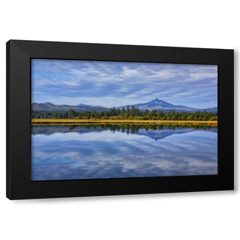 OR, Clouds reflect in small lake Black Modern Wood Framed Art Print by Carter, Jean