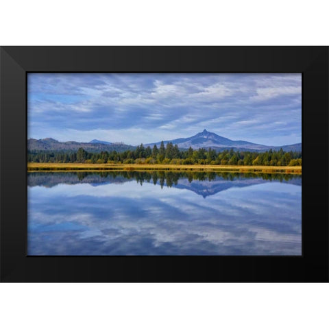 OR, Clouds reflect in small lake Black Modern Wood Framed Art Print by Carter, Jean