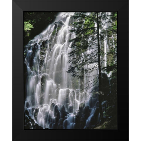 Oregon, Mt Hood Wilderness Ramona Falls Black Modern Wood Framed Art Print by Terrill, Steve