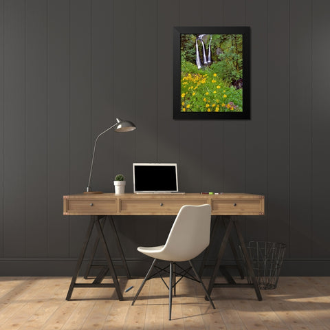 Oregon, Columbia River Gorge NSA Triple Falls Black Modern Wood Framed Art Print by Terrill, Steve