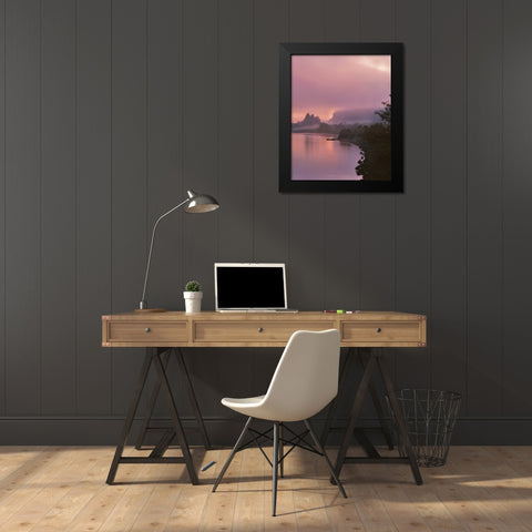 OR, Columbia Gorge NSA Fog along Columbia River Black Modern Wood Framed Art Print by Terrill, Steve