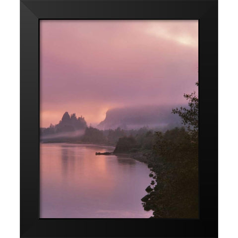OR, Columbia Gorge NSA Fog along Columbia River Black Modern Wood Framed Art Print by Terrill, Steve