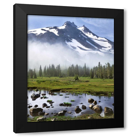 OR, Mt Jefferson Wilderness Mt Jefferson at dawn Black Modern Wood Framed Art Print by Terrill, Steve