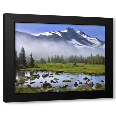 OR, Mt Jefferson Wilderness Mt Jefferson at dawn Black Modern Wood Framed Art Print by Terrill, Steve