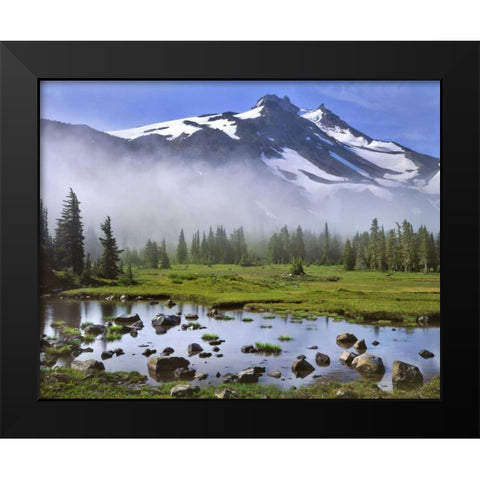 OR, Mt Jefferson Wilderness Mt Jefferson at dawn Black Modern Wood Framed Art Print by Terrill, Steve