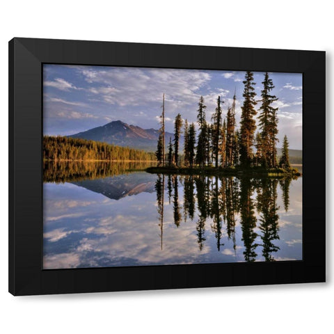 Oregon Diamond Peak reflecting in Summit Lake Black Modern Wood Framed Art Print by Terrill, Steve