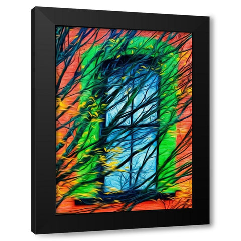 Oregon-Silverton Abstract of autumn leaves and building window Black Modern Wood Framed Art Print by Jaynes Gallery