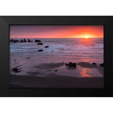 Sunset lights up Bandon Beach in Oregon. Black Modern Wood Framed Art Print by Sederquist, Betty