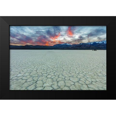 Playa at sunset with Steen Mountain on the Alvord Desert in Harney County-Oregon-USA Black Modern Wood Framed Art Print by Haney, Chuck