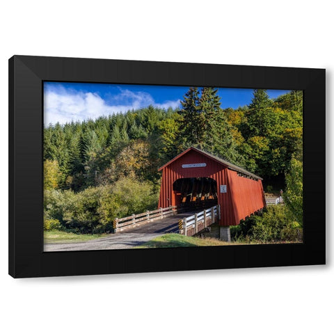 Chitwood Covered Bridge over the Yaquina River in Lincoln County-Oregon-USA Black Modern Wood Framed Art Print with Double Matting by Haney, Chuck