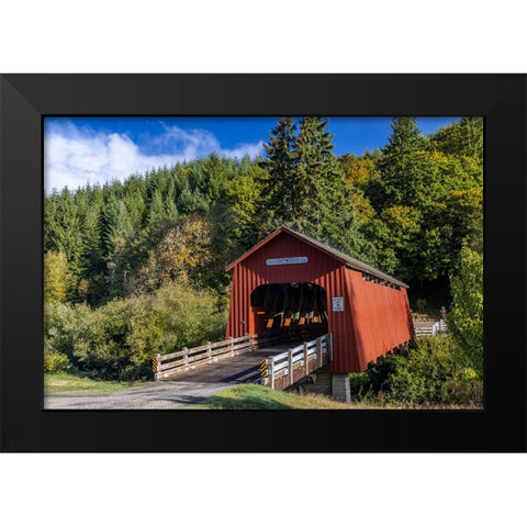 Chitwood Covered Bridge over the Yaquina River in Lincoln County-Oregon-USA Black Modern Wood Framed Art Print by Haney, Chuck