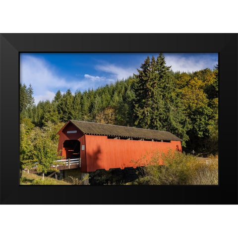 Chitwood Covered Bridge over the Yaquina River in Lincoln County-Oregon-USA Black Modern Wood Framed Art Print by Haney, Chuck