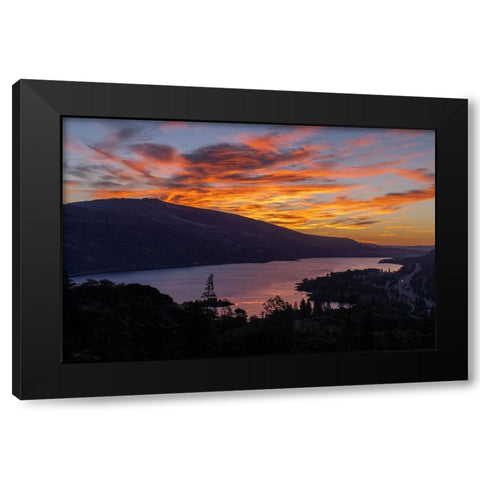 Vivid sunrise clouds over the Columbia River near Rowena-Oregon-USA Black Modern Wood Framed Art Print with Double Matting by Haney, Chuck
