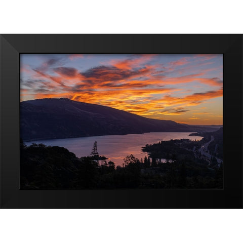 Vivid sunrise clouds over the Columbia River near Rowena-Oregon-USA Black Modern Wood Framed Art Print by Haney, Chuck