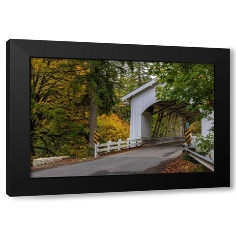 Hannah Covered Bridge spans Thomas Creek in Linn County-Oregon-USA Black Modern Wood Framed Art Print by Haney, Chuck