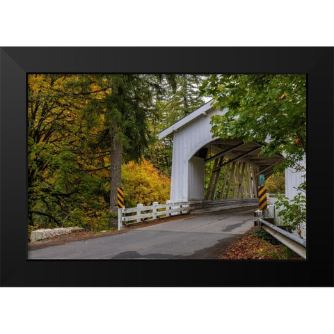 Hannah Covered Bridge spans Thomas Creek in Linn County-Oregon-USA Black Modern Wood Framed Art Print by Haney, Chuck
