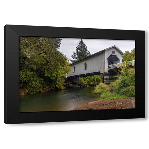 Hoffman Covered Bridge over Crabtree Creek in Linn County-Oregon-USA Black Modern Wood Framed Art Print with Double Matting by Haney, Chuck