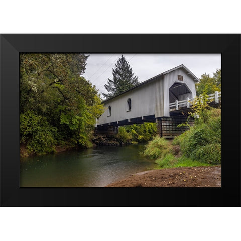 Hoffman Covered Bridge over Crabtree Creek in Linn County-Oregon-USA Black Modern Wood Framed Art Print by Haney, Chuck