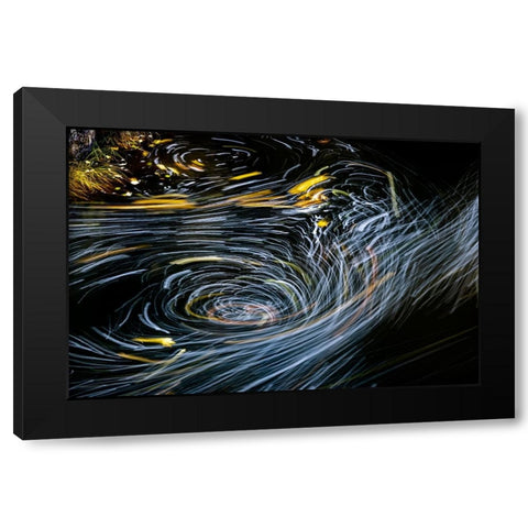 Eddy forms swirling patterns in the Nehalem River in autumn in the Tillamook State Forest-Oregon-USA Black Modern Wood Framed Art Print by Haney, Chuck