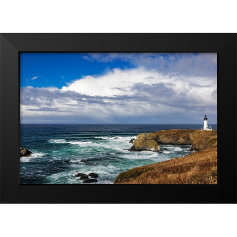 Yaquina Head Lighthouse in Newport-Oregon-USA Black Modern Wood Framed Art Print by Haney, Chuck
