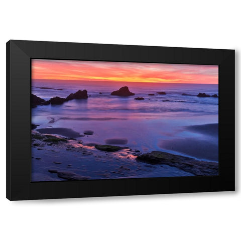 USA- Oregon. Seal Rock State Recreation Site sunset at low tide Black Modern Wood Framed Art Print by Gulin, Darrell