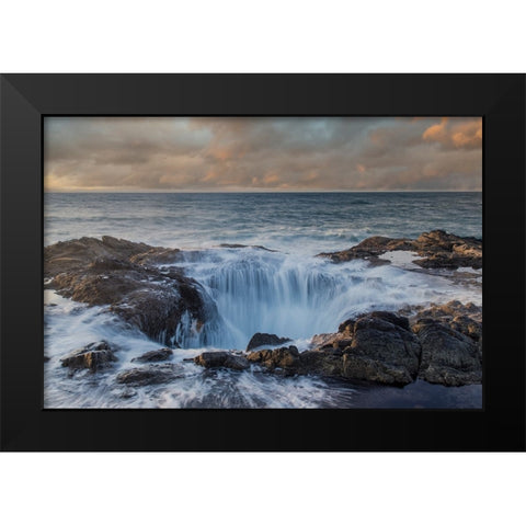 USA- Oregon- Cape Perpetua and Thors Well at sunset. Black Modern Wood Framed Art Print by Gulin, Darrell