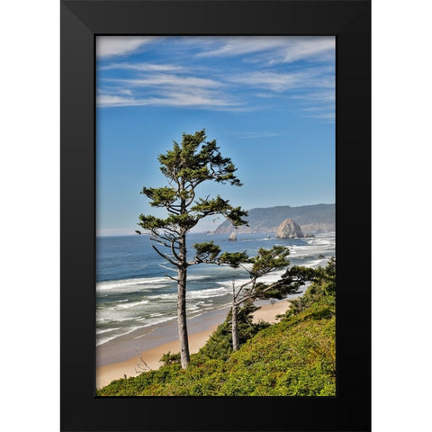 USA- Oregon. Cannon Beach with Haystack Black Modern Wood Framed Art Print by Gulin, Darrell