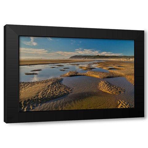 USA- Oregon. Cannon Beach low tide and ripples in the sand. Black Modern Wood Framed Art Print with Double Matting by Gulin, Darrell