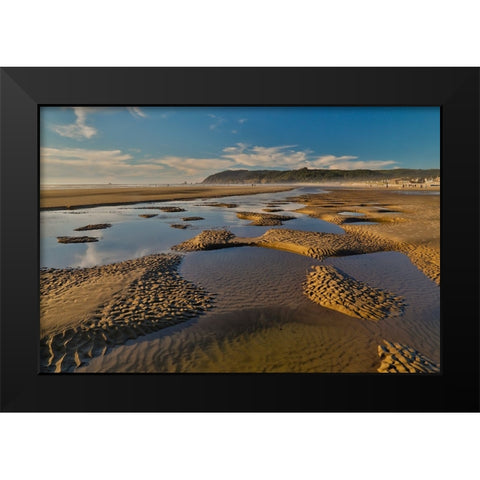 USA- Oregon. Cannon Beach low tide and ripples in the sand. Black Modern Wood Framed Art Print by Gulin, Darrell