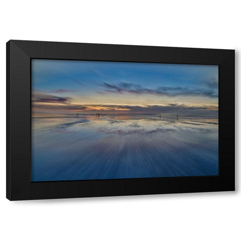 USA- Oregon. Cannon Beach low tide and ripples in the sand. Black Modern Wood Framed Art Print with Double Matting by Gulin, Darrell