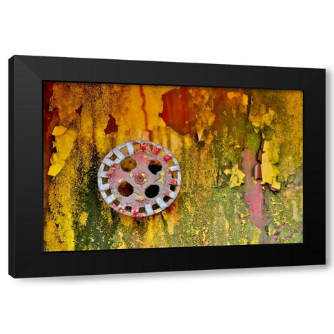 USA- Oregon- Tillamook. Old fire truck with gauges and valves with colorful pealing paint Black Modern Wood Framed Art Print with Double Matting by Gulin, Darrell