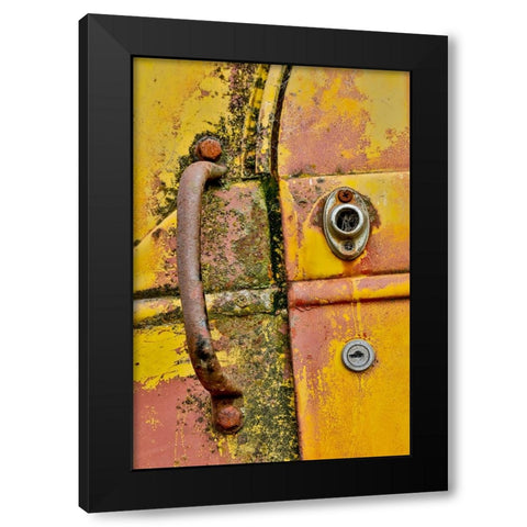 USA- Oregon- Tillamook. Close-up of old and rusted truck door handle Black Modern Wood Framed Art Print by Gulin, Darrell