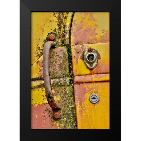 USA- Oregon- Tillamook. Close-up of old and rusted truck door handle Black Modern Wood Framed Art Print by Gulin, Darrell