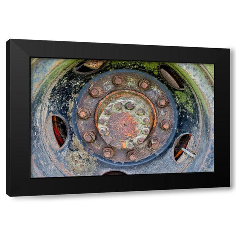 USA- Oregon- Tillamook. Close-up of old and rusted painted truck wheels Black Modern Wood Framed Art Print by Gulin, Darrell
